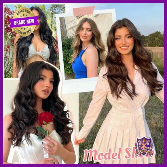 20-Inch Synthetic Clip-In Hair Extensions, 6-Piece Set, Heat-Friendly